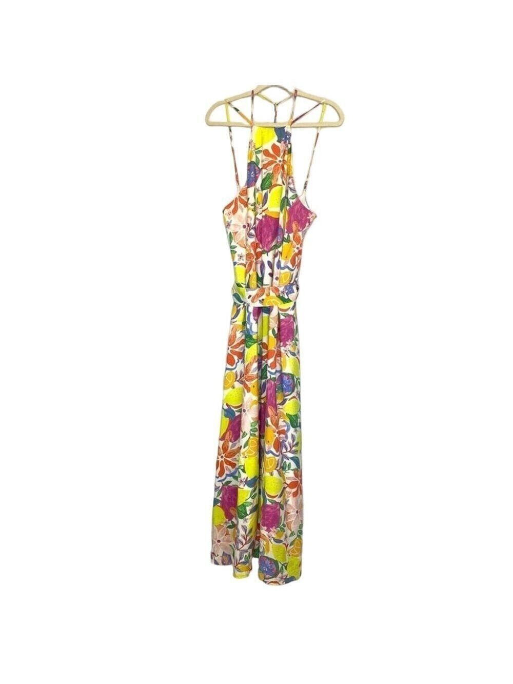 NWT The Kylie Maxi Dress By Avara Halter Tropical Fruit Floral Sleeveless